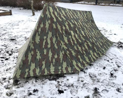 Belgian 2-Person Tent, A-Frame w. Jigsaw Camo Flysheet, Surplus